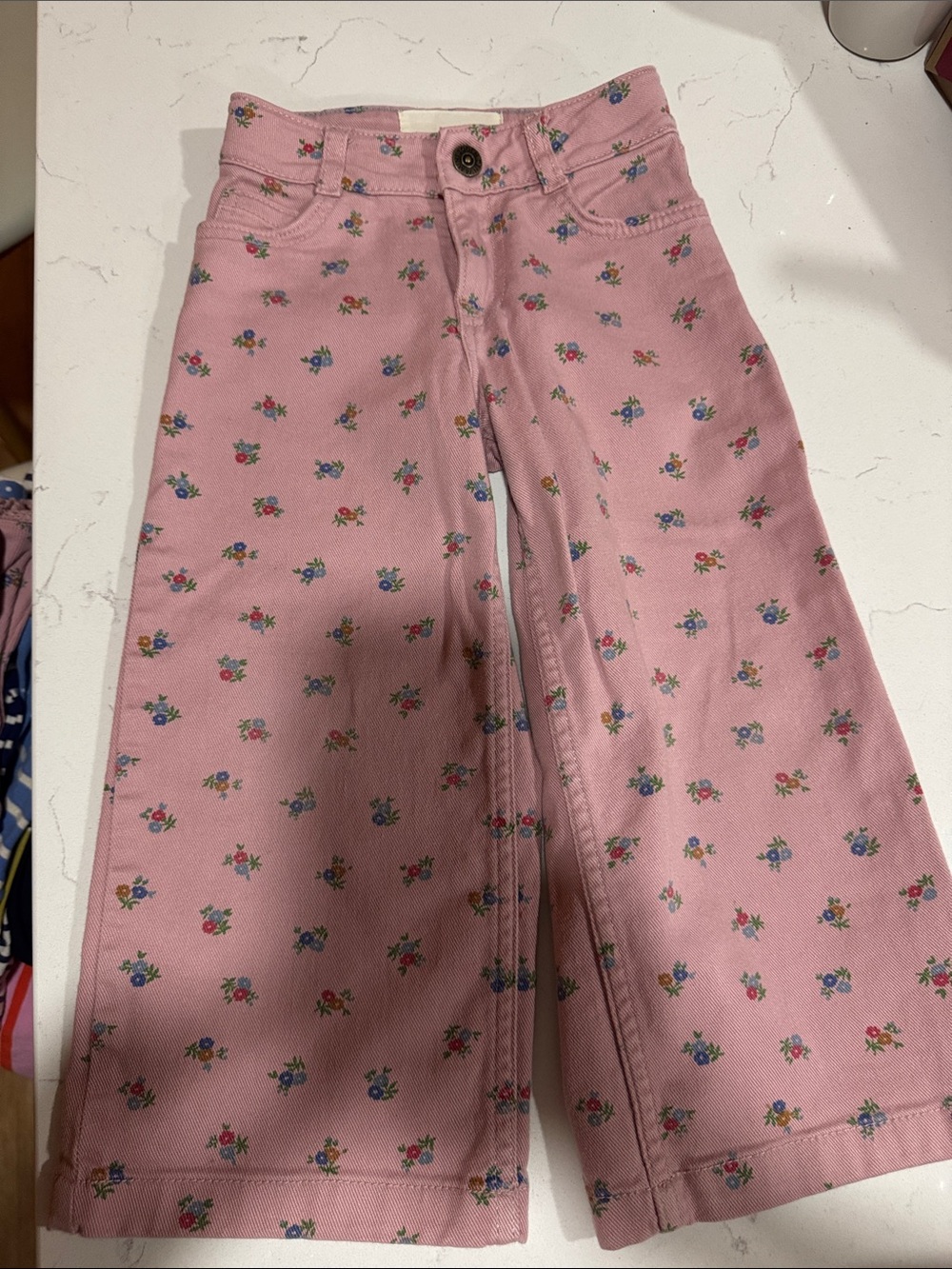 Mini BODEN toddler 3-4y' Pink Floral Wide-Leg Jeans
